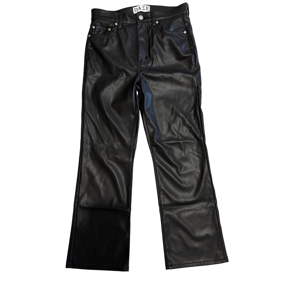 DAZE Black Faux Leather Pants Sz 27 High Waist Straight Leg‎ Trouser Glam Grunge - Picture 3 of 5